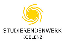 Logo des Studierendenwerks Koblenz mit gelber Sonne und Schriftzug