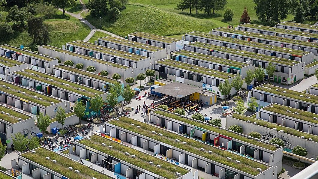 Vogelperspektive auf das Olympische Dorf